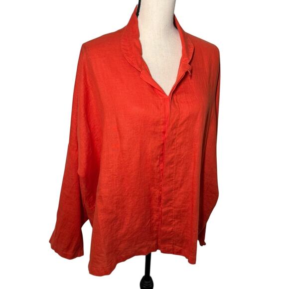 Planet Orange Signature Linen Button Down Shirt One Size Lagenlook Lightweight - Picture 1 of 8